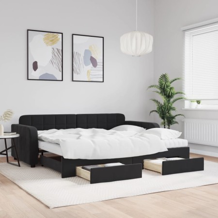 Sofá cama nido con cajones terciopelo negro 90x200 cm de vidaXL, Camas y somieres - Ref: Foro24-3197005, Precio: 483,01 €, De...