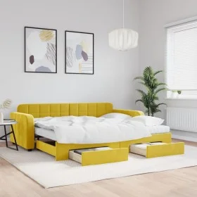 Trundle sofa bed with drawers yellow velvet 90x200 cm by vidaXL, Beds and slatted bases - Ref: Foro24-3197006, Price: 476,98 ...