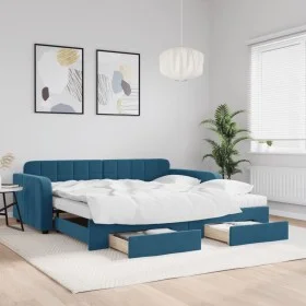 Trundle sofa bed with drawers blue velvet 100x200 cm by vidaXL, Beds and slatted bases - Ref: Foro24-3197007, Price: 478,12 €...