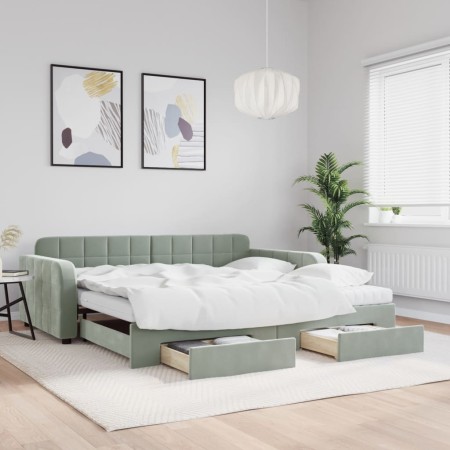 Sofá cama nido con cajones terciopelo gris claro 100x200 cm de vidaXL, Camas y somieres - Ref: Foro24-3197008, Precio: 522,03...