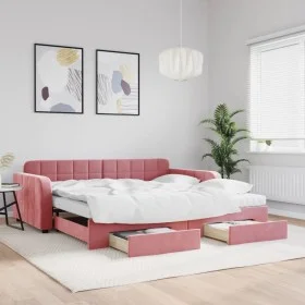 Sofá cama nido con cajones terciopelo rosa 100x200 cm de vidaXL, Camas y somieres - Ref: Foro24-3197011, Precio: 475,08 €, De...
