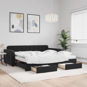 Sofá cama nido con cajones terciopelo negro 100x200 cm de vidaXL, Camas y somieres - Ref: Foro24-3197012, Precio: 489,59 €, D...