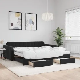 Trundle sofa bed with drawers black velvet 100x200 cm by vidaXL, Beds and slatted bases - Ref: Foro24-3197012, Price: 480,56 ...