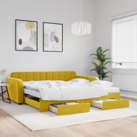 Sofá cama nido con cajones terciopelo amarillo 100x200 cm de vidaXL, Camas y somieres - Ref: Foro24-3197013, Precio: 477,09 €...