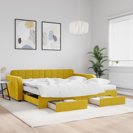 Sofá cama nido con cajones terciopelo amarillo 100x200 cm de vidaXL, Camas y somieres - Ref: Foro24-3197013, Precio: 477,09 €...