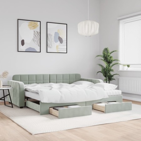 Sofá cama nido con cajones terciopelo gris claro 90x190 cm de vidaXL, Camas y somieres - Ref: Foro24-3197014, Precio: 447,00 ...