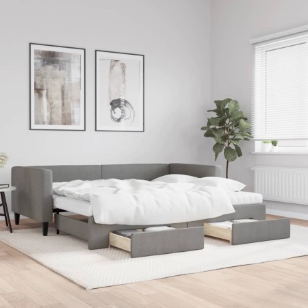 Sofá cama nido con cajones tela gris oscuro 90x200 cm de vidaXL, Camas y somieres - Ref: Foro24-3196633, Precio: 463,62 €, De...