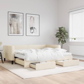 Sofá cama nido con cajones tela color crema 90x200 cm de vidaXL, Camas y somieres - Ref: Foro24-3196636, Precio: 476,70 €, De...