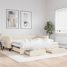 Sofá cama nido con cajones tela color crema 100x200 cm de vidaXL, Camas y somieres - Ref: Foro24-3196641, Precio: 467,31 €, D...