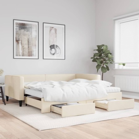 Sofá cama nido con cajones tela color crema 100x200 cm de vidaXL, Camas y somieres - Ref: Foro24-3196641, Precio: 468,68 €, D...