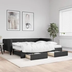Trundle sofa bed with drawers black fabric 90x190 cm by vidaXL, Beds and slatted bases - Ref: Foro24-3196644, Price: 452,65 €...