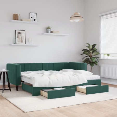 Sofá cama nido con cajones terciopelo verde oscuro 80x200 cm de vidaXL, Camas y somieres - Ref: Foro24-3196758, Precio: 478,4...