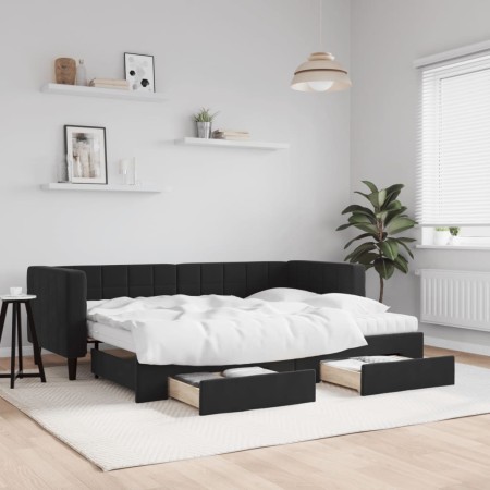 Sofá cama nido con cajones terciopelo negro 80x200 cm de vidaXL, Camas y somieres - Ref: Foro24-3196760, Precio: 477,53 €, De...