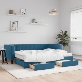 Sofá cama nido con cajones terciopelo azul 90x200 cm de vidaXL, Camas y somieres - Ref: Foro24-3196762, Precio: 477,94 €, Des...