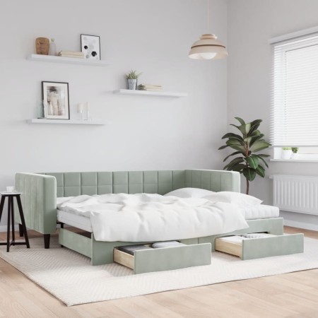 Sofá cama nido con cajones terciopelo gris claro 90x200 cm de vidaXL, Camas y somieres - Ref: Foro24-3196763, Precio: 485,29 ...