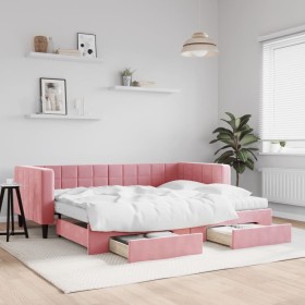 Sofá cama nido con cajones terciopelo rosa 90x200 cm de vidaXL, Camas y somieres - Ref: Foro24-3196766, Precio: 477,88 €, Des...