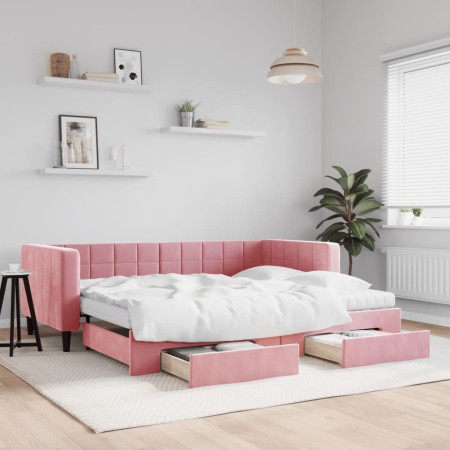 Sofá cama nido con cajones terciopelo rosa 90x200 cm de vidaXL, Camas y somieres - Ref: Foro24-3196766, Precio: 477,88 €, Des...