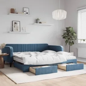 Trundle sofa bed with drawers blue velvet 100x200 cm by vidaXL, Beds and slatted bases - Ref: Foro24-3197141, Price: 468,44 €...