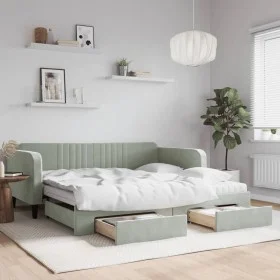 Sofá cama nido con cajones terciopelo gris claro 100x200 cm de vidaXL, Camas y somieres - Ref: Foro24-3197142, Precio: 469,82...