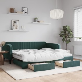 Sofá cama nido con cajones terciopelo verde oscuro 100x200 cm de vidaXL, Camas y somieres - Ref: Foro24-3197144, Precio: 464,...