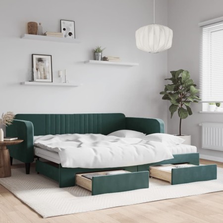 Sofá cama nido con cajones terciopelo verde oscuro 100x200 cm de vidaXL, Camas y somieres - Ref: Foro24-3197144, Precio: 464,...