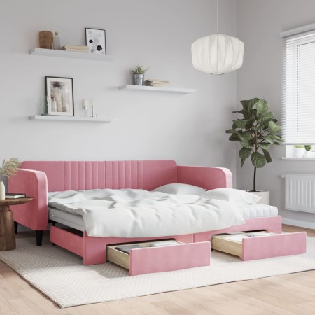 Sofá cama nido con cajones terciopelo rosa 100x200 cm de vidaXL, Camas y somieres - Ref: Foro24-3197145, Precio: 472,76 €, De...