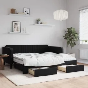 Sofá cama nido con cajones terciopelo negro 90x190 cm de vidaXL, Camas y somieres - Ref: Foro24-3197150, Precio: 426,38 €, De...