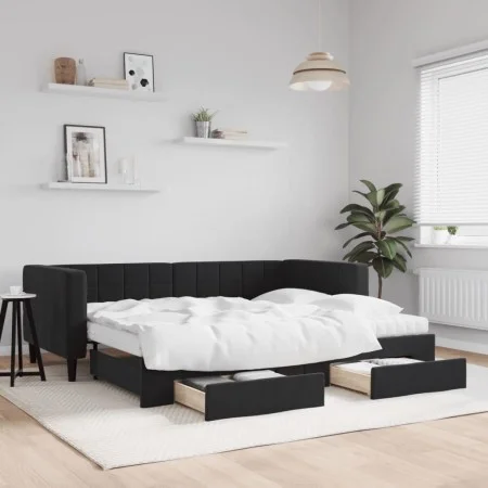 Trundle sofa bed with drawers black velvet 90x200 cm by vidaXL, Beds and slatted bases - Ref: Foro24-3196767, Price: 481,00 €...