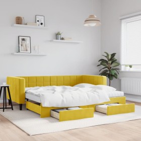 Sofá cama nido con cajones terciopelo amarillo 90x200 cm de vidaXL, Camas y somieres - Ref: Foro24-3196768, Precio: 486,46 €,...