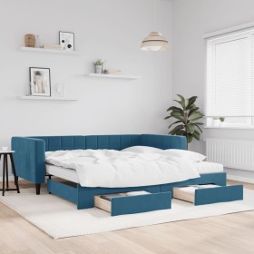 Sofá cama nido con cajones terciopelo azul 100x200 cm de vidaXL, Camas y somieres - Ref: Foro24-3196769, Precio: 472,83 €, De...