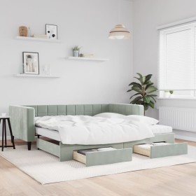 Sofá cama nido con cajones terciopelo gris claro 100x200 cm de vidaXL, Camas y somieres - Ref: Foro24-3196770, Precio: 482,17...