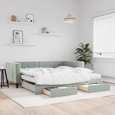 Sofá cama nido con cajones terciopelo gris claro 100x200 cm de vidaXL, Camas y somieres - Ref: Foro24-3196770, Precio: 482,17...