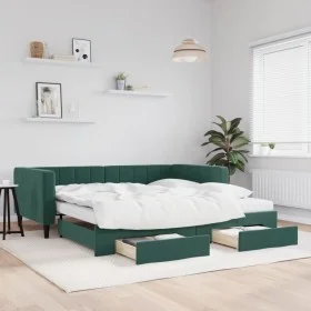 Trundle sofa bed with drawers dark green velvet 100x200 cm by vidaXL, Beds and slatted bases - Ref: Foro24-3196772, Price: 46...
