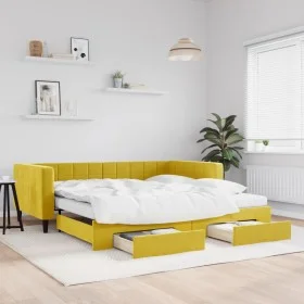 Trundle sofa bed with drawers yellow velvet 100x200 cm by vidaXL, Beds and slatted bases - Ref: Foro24-3196775, Price: 460,33...