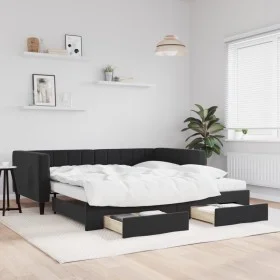 Sofá cama nido con cajones terciopelo negro 100x200 cm de vidaXL, Camas y somieres - Ref: Foro24-3196774, Precio: 470,07 €, D...