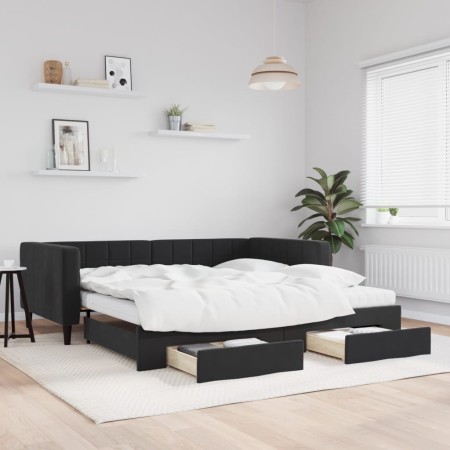 Sofá cama nido con cajones terciopelo negro 100x200 cm de vidaXL, Camas y somieres - Ref: Foro24-3196774, Precio: 479,52 €, D...