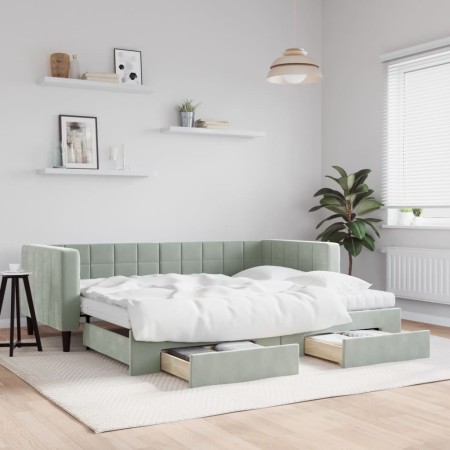 Sofá cama nido con cajones terciopelo gris claro 90x190 cm de vidaXL, Camas y somieres - Ref: Foro24-3196776, Precio: 452,65 ...
