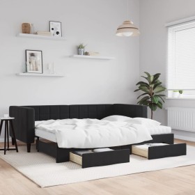 Sofá cama nido con cajones terciopelo negro 90x190 cm de vidaXL, Camas y somieres - Ref: Foro24-3196778, Precio: 457,38 €, De...