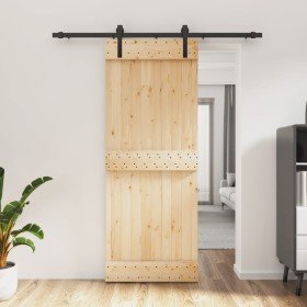 Puerta corredera con herrajes madera maciza de pino 80x210 cm en Puertas | Comprar online en Foru.es