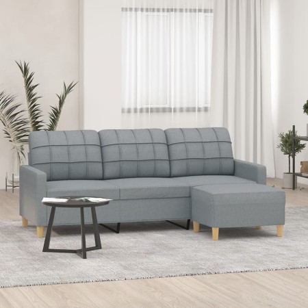 Sofá de 3 plazas con taburete de tela gris claro 180 cm de vidaXL, Sofás - Ref: Foro24-3201001, Precio: 331,32 €, Descuento: %