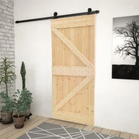 Puerta corredera con herrajes madera maciza de pino 80x210 cm de vidaXL, Puertas - Ref: Foro24-3057490, Precio: 217,17 €, Des...
