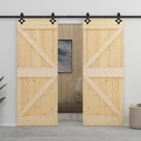 Puerta corredera con herrajes madera maciza de pino 80x210 cm de vidaXL, Puertas - Ref: Foro24-3057583, Precio: 409,02 €, Des...