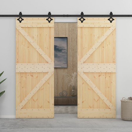 Puerta corredera con herrajes madera maciza de pino 80x210 cm de vidaXL, Puertas - Ref: Foro24-3057583, Precio: 428,69 €, Des...