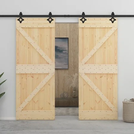 Schiebetür mit Beschlägen aus massivem Kiefernholz, 80 x 210 cm von vidaXL, Türen - Ref: Foro24-3057583, Preis: 409,02 €, Rab...