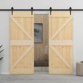 Puerta corredera con herrajes madera maciza de pino 80x210 cm de vidaXL, Puertas - Ref: Foro24-3057581, Precio: 380,84 €, Des...