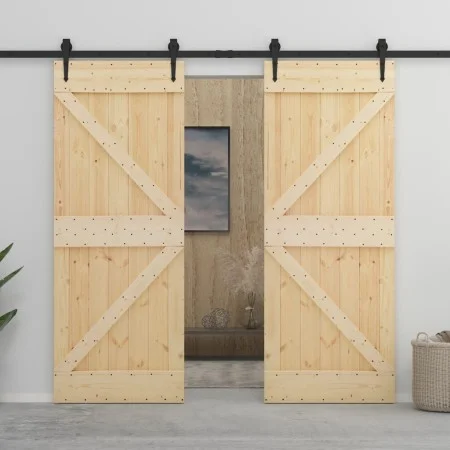 Puerta corredera con herrajes madera maciza de pino 80x210 cm de vidaXL, Puertas - Ref: Foro24-3057581, Precio: 380,84 €, Des...