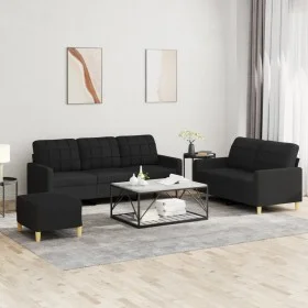 Sofagarnitur mit Kissen 3-teilig aus schwarzem Stoff von vidaXL, Sofas - Ref: Foro24-3201318, Preis: 480,98 €, Rabatt: %