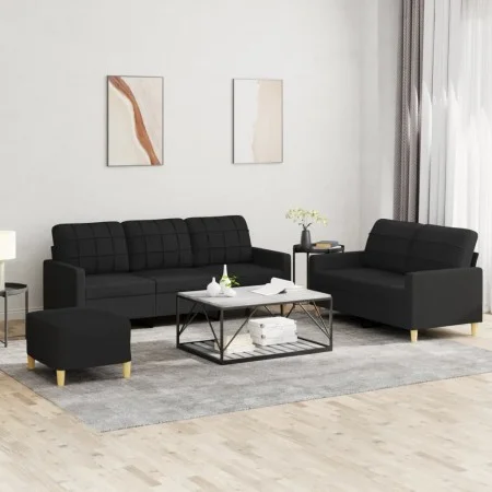 Sofa set with cushions 3 pieces black fabric by vidaXL, Sofas - Ref: Foro24-3201318, Price: 480,98 €, Discount: %