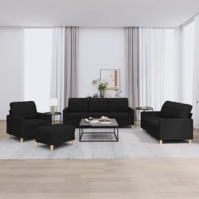 Juego de sofás con cojines 4 piezas tela negro de vidaXL, Sofás - Ref: Foro24-3201254, Precio: 675,56 €, Descuento: %