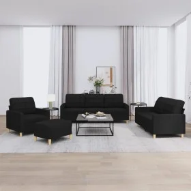 Sofagarnitur mit Kissen 4-teilig aus schwarzem Stoff von vidaXL, Sofas - Ref: Foro24-3201254, Preis: 610,37 €, Rabatt: %